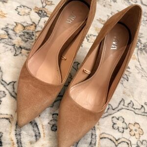Zara Tan and Brown Suede Pointed Toe Heels
